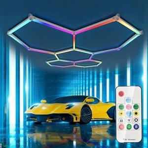 Hexagon LED Lights,24 Pack Garage Light RGB with Color Changing Bright Lighting Car Detailing LED Shop Light Hexagon for Garage Basement Gym Bar, Aluminum