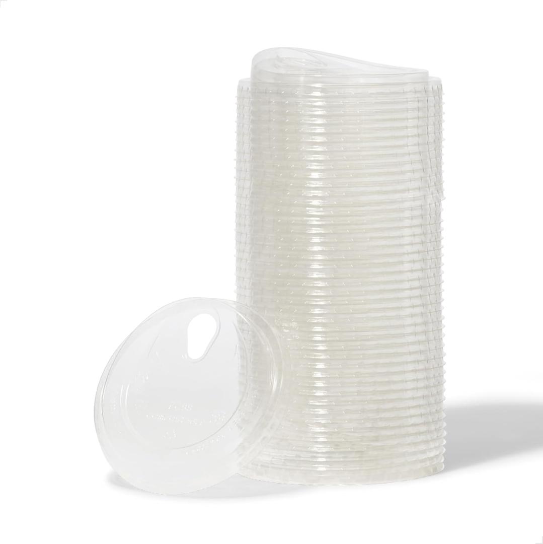 TOSSWARE NATURAL Flat Sip Lid Set of 50 - Plant Based 98mm Lids for Cold Cups - Plastic Alternative Clear Lids - Only Compatible with TOSSWARE NATURAL 98mm Cups