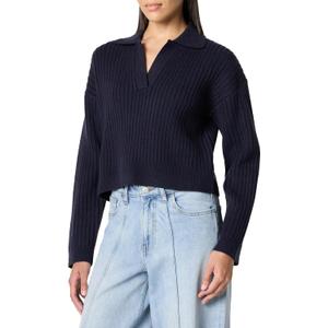 The Drop Women's Marcy Ribbed Polo Top (Large, Navy)