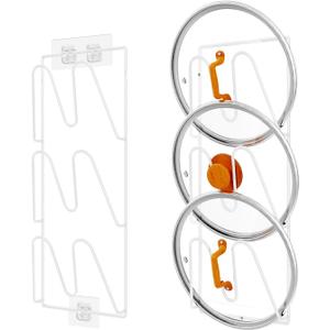 2 Pack Pot Lid Organizer Rack, 6-Tier Pot Lids Holder for Cabinet Door/Wall, No Drilling Adhesive Wall/Door Mounted Rustproof Pot and Pan Cover for Kitchen Storage, White