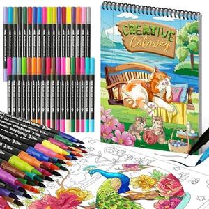 Kalysky Adult Coloring Book with Markers - Spiral Bound Coloring Book for Adults Relaxation with 36 Premium Markers | Stress Relief, Art Therapy, Mindfulness Gift