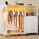 WLIVE White Dresser with Hanging Rack for Bedroom, 3 Drawer Dresser with LED Lights & Charging Station, Fabric Dressers & Chest of Drawers, Storage Organizer with Open Shelves for Living Room
