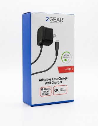 Zgear (18w) Adaptive Fast Charge Usb-c Wall Charger - Black