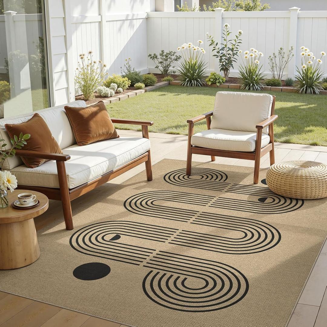 UERMEI 5x7 Outdoor Jute Area Rug Patio, Neutral Rugs for Living Room Backyard Machine Washable Non Slip, Pet Friendly Indoor Farmhouse Carpet for Dining Room - Brown