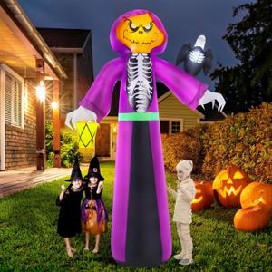 9 FT Halloween Inflatables Pumpkin Ghost Outdoor Decorations, Giant Blow Ups Priest with Build-in LED Lights, Scary Yard Garden Decoration for Halloween Party Indoor Outdoor