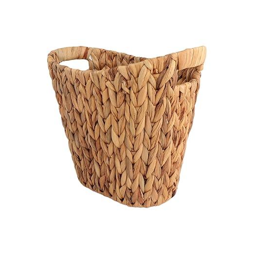 Wicker Bathroom Trash Can - Handwoven Water Hyacinth Waste Basket, Wicker Trash Can with Handles Tall Garbage Baskets for Bath, Bedroom, Office, size: 15×12×7 in