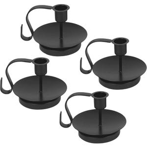 TIED RIBBONS Vintage Candle Holder with Handle Set of 4 Black Gothic Candle Holder for Home Decorations Old Fashioned Candlestick Table Taper Candle Holders for Party Decorations