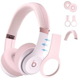 3 in 1 Beats Silicone Case for Solo 4 Headphones, Protective Covers for Shell/Ear Pad/Headband - Pink
