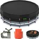 QH.HOME 550D 14 ft Pool Cover Round[Upgraded Tear Resistant & Quadruple Windproof] wth Pre-Installed Patented Winch and Rope, Pool Covers for Above Ground Pools-Snug Fit & Waterproof Protection