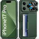 for iPhone 17 Pro Wallet Case, Credit Card Holder (4-5 Cards), Slide Lens Cover, Military Drop Protection, Rugged Heavy Duty Women Men Protective Phone Case for iPhone 17Pro 6.3", Green