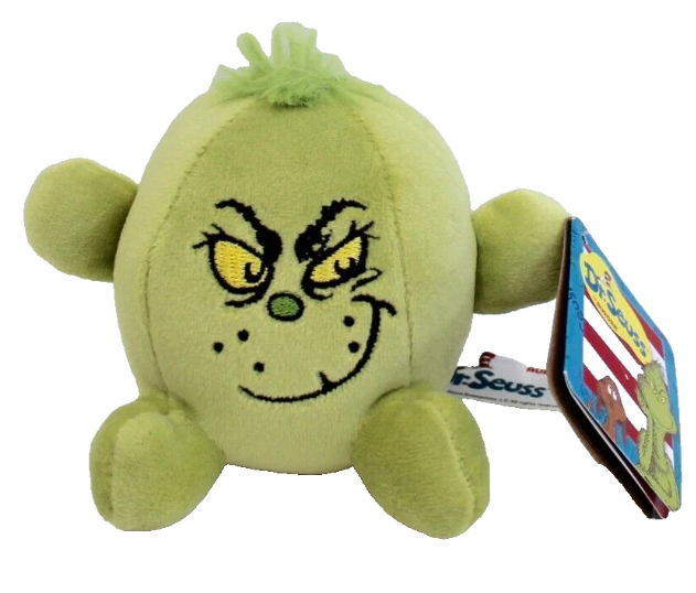 Aurora Whimsical Dr. Seuss Stress Ball Grinch: Resting Grinch Face Stuffed Animal - Magical Storytelling - Officially Licensed - Green 3.5 Inches