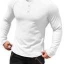 Men's Cotton Muscle Henley Shirts Slim Fit Long & Short Sleeve T-Shirt Stretchy Casual Stylish Ribbed Tee (White, XXL)