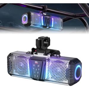 KEMIMOTO Midnight S40B 16-inch UTV Sound Bar Built-in Battery, Quick Release, Waterproof IP66, Multicolor Lights Metal-Built Soundbar for UTV ATV Golf Cart Boat Fits 1"-2" Roll Bar