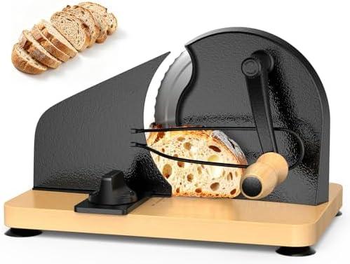 Upgraded Manual Bread Slicer for Homemade Sourdough Bread Adjustable Thickness& Evenly Slicing, Metal Guide, Hand Crank Bread Slicer with Scale Line & & Suction Base,Sharp Stainless Steel Blade