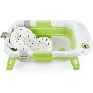 PandaEar Collapsible Baby Bathtub for Newborn Infant with Soft Cushion, Foldable Portable Baby Bathtub, Infant Bath Tub Toddler Travel Bathtub with Drain Hole for 0-24 Months