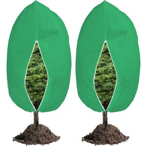 NAMOTEK 2 Pack Plant Covers Freeze Protection Tree Covers for Winter with Zipper Drawstring(Green 47" X 39")