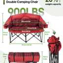 Double Camping Chair Padded Loveseat Camp Couch for Adults, Oversized 2 Person Love Seat with 2 in 1 Carry Bag, Heavy Duty Folding Outdoor Sofa with Cup Holders for Lawn Beach Tailgating, Red