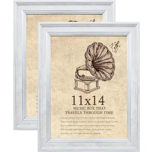 11x14 Picture Frame with Real Glass set of 2-Vintage Frames - Antique Style Frames for Wall - Ornate Frame for Rustic White Office or Home Decor Display Family Friends Wedding Gift