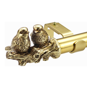 JKONCETTO 1 Inch Single Curtain Rods 36 to 72 Inches Adjustable Drapery Rods for Window width 24 to 68 Inches, Twin Birds on Twig Finials, Brushed Gold