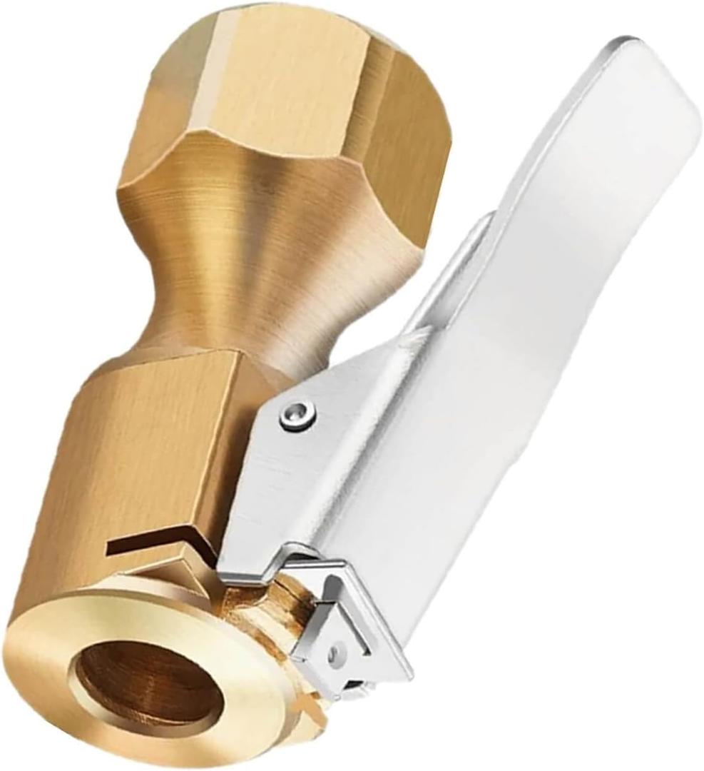 Heavy Duty Brass Air Chuck with Clip Adapter, Open Flow Straight Tire Chuck Air Nozzle, 1/4" FNPT Tyre Chuck for Tire Inflator Pressure Gauge Air Pump Compressor Accessories (Brass, 1 Pack)
