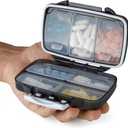 Travel Pill Organizer - Moisture Proof Portable Vitamin Holder with 7 Compartments, Compact Supplement Case for Purse Essential Medicine Kit fot Traveling Pocket Pharmacy with Labels, Black