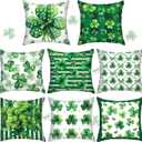 8 Pcs 18x18 Inch St. Patrick Pillow Covers St. Patrick Decor Throw Pillow Covers Set of 8 Green Irish Shamrock Decorative Couch Cushion Pillowcase Room Bedroom Sofa Holiday Decor