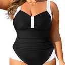 Tempt Me Women Plus Size One Piece Swimsuits - Tummy Control Bathing Suits 2025 Color Block Swimwear, 24 W