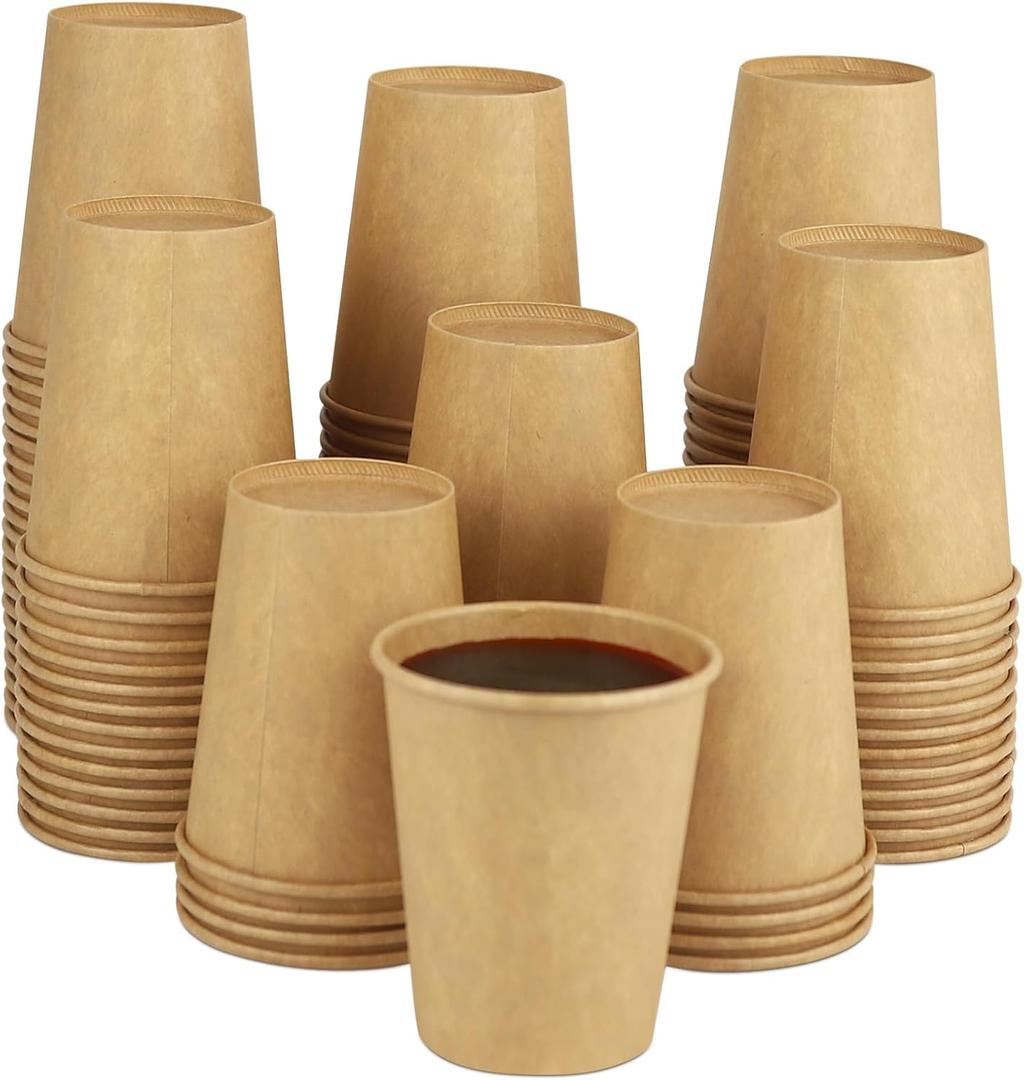 Paper Cups, 100 Pack 8 Oz Kraft Disposable Cups, Paper Coffee Cups 8 Oz, Hot Cups Water Cups for Home Office Outdoor