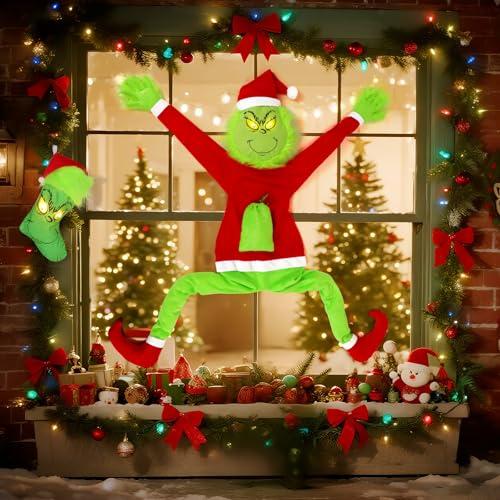 Christmas Decorations, 5.58FT Large Green Christmas Funny Doll with Stocking, Bendable Arms & Legs, Whimsical Elf Plush Decoration for Home, Tree, Wall, Party – Indoor Outdoor Holiday Display