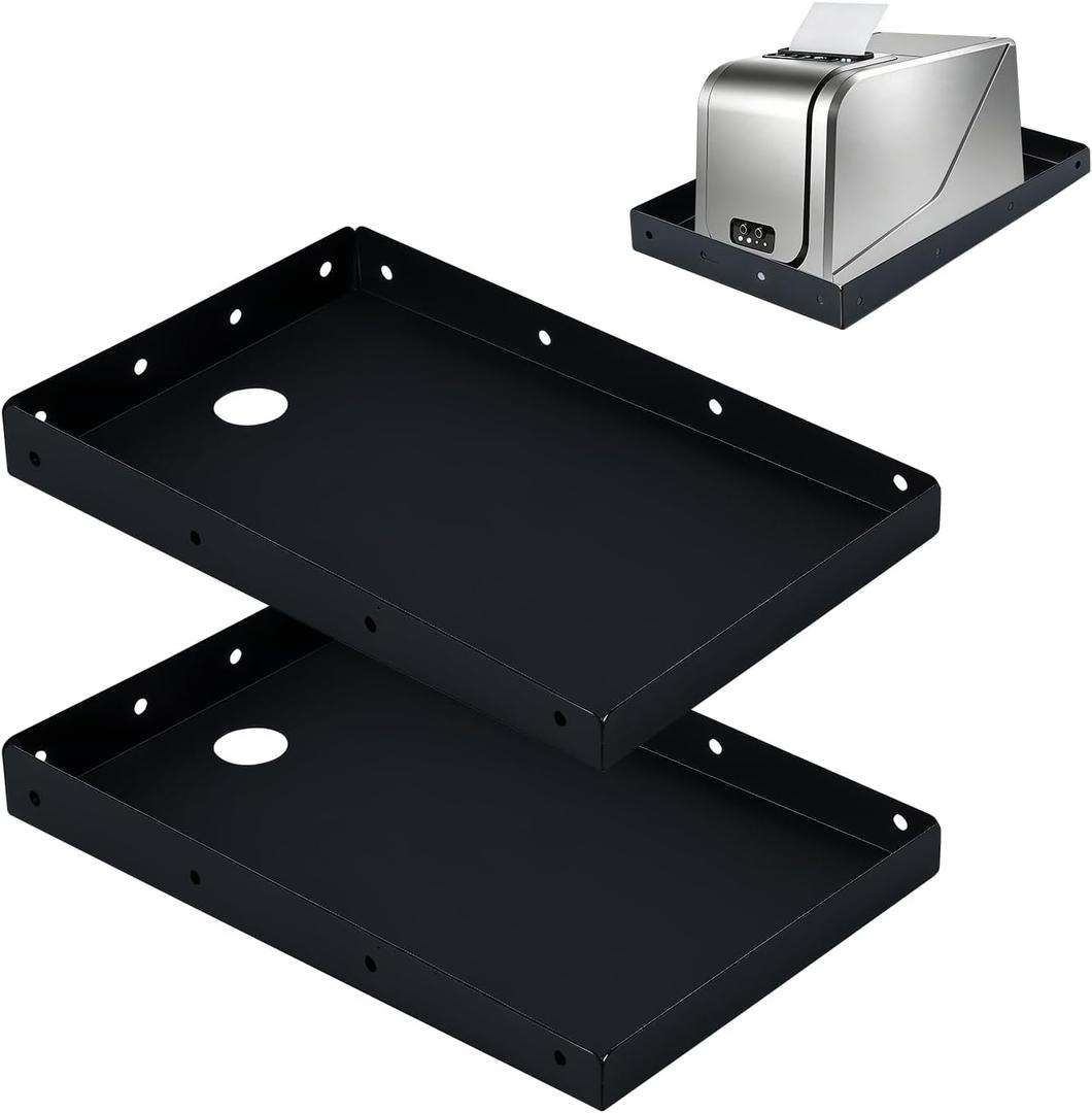 2 Pack Printer Tray & Shelf for Pos KDS Kitchen Thermal Printers, Alloy Steel, 10.24 x 6.7 Inch with 4 Mounting Holes Each Side, Wall Mounted Printer Shelf for Restaurant Receipt & Order Printer
