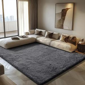 8x10 Fluffy Area Rugs for Living Room,Shag Area Rug for Bedroom,Deep Grey Soft Fuzzy Rug Non-Shedding Indoor Plush Carpet for Kids Bedroom Nursery Home Decor