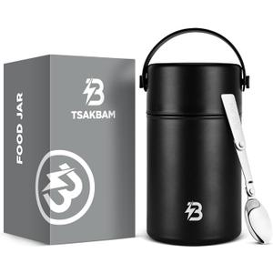Thermo for Hot Food, 35 Oz Lunch Soup Thermo Food Jar, Wide Mouth Insulated Thermo Hot Food Container with Spoon for Adults (Black)