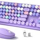Wireless Keyboard and Mouse, Full-Size Retro Typewriter Keyboard with Round Keycaps, 2.4GHz for Windows, Mac, Laptop, PC, Desktop (Purple Colorful)