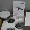 42 Inch Black Ceiling fans with lights and Remote,Low Profile Flush Mount Modern Ceiling Fan with Light, 5 blades,Dimmable LED Light,6 Speed DC Motor,Indoor Outdoor Ceiling Fan for Bedroom