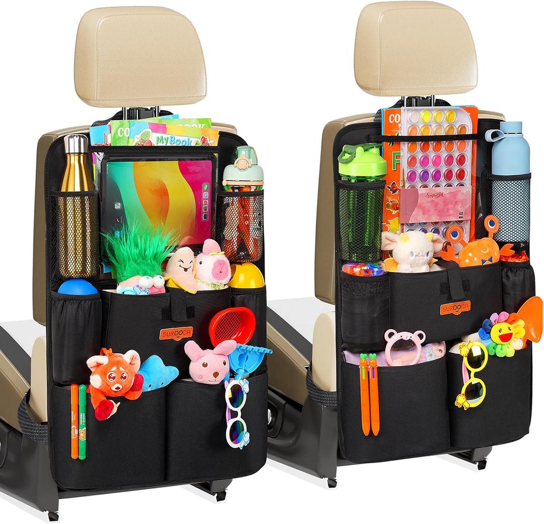SURDOCA Car Organizers and Storage, Upgraded Car Seat Organizer with 11-inch Touch Screen Tablet Holder, Backseat Car Organizer with 8 Pockets, Car Seat Protector Road Trip Essentials for Kids