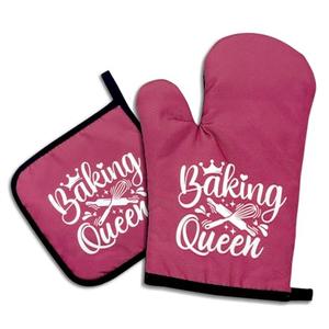 DLTRXMY, Baking Queen, Funny Oven Mitts and Pot Holders, Silicone Non-Slip Oven Mitts, Kitchen Gift for Women, Bake Lover Gift, Housewarming Gift Ideas 2 Pack