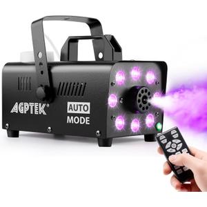 AGPTEK Fog Machine, Smoke Machine with 12 Colorful LED Lights Effect, Upgraded Auto Mode 600W 4000CFM Fog & 1 Wireless Remote,Low Fluid Auto Shut-Off,Good for Wedding Halloween Party and Stage Effect