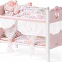 ROBUD Baby Doll Crib, Wooden Baby Doll Beds for 20 Inch Dolls, Baby Doll Bunk Beds with Gauze Curtain, American Girl Doll Bed for Gifts, WRP35, 22.2 inches