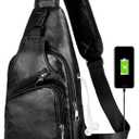 Leather Sling Bag Mens Crossbody Bag Chest Bag Sling Backpack for Men with USB Charge Port