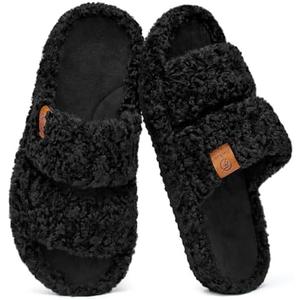 EverFoams Womens Fuzzy Open-toe Slippers Soft Comfy Memory Foam Indoor House Shoes US 9-10