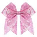 Large Glitter Cheer Bows Clips, Jumbo Big 7 Inch Cheerleading Sequin Hair Bow Hair Accessories for Teens Girls Football Sports Cheerleader Outfit Uniform (Pink)