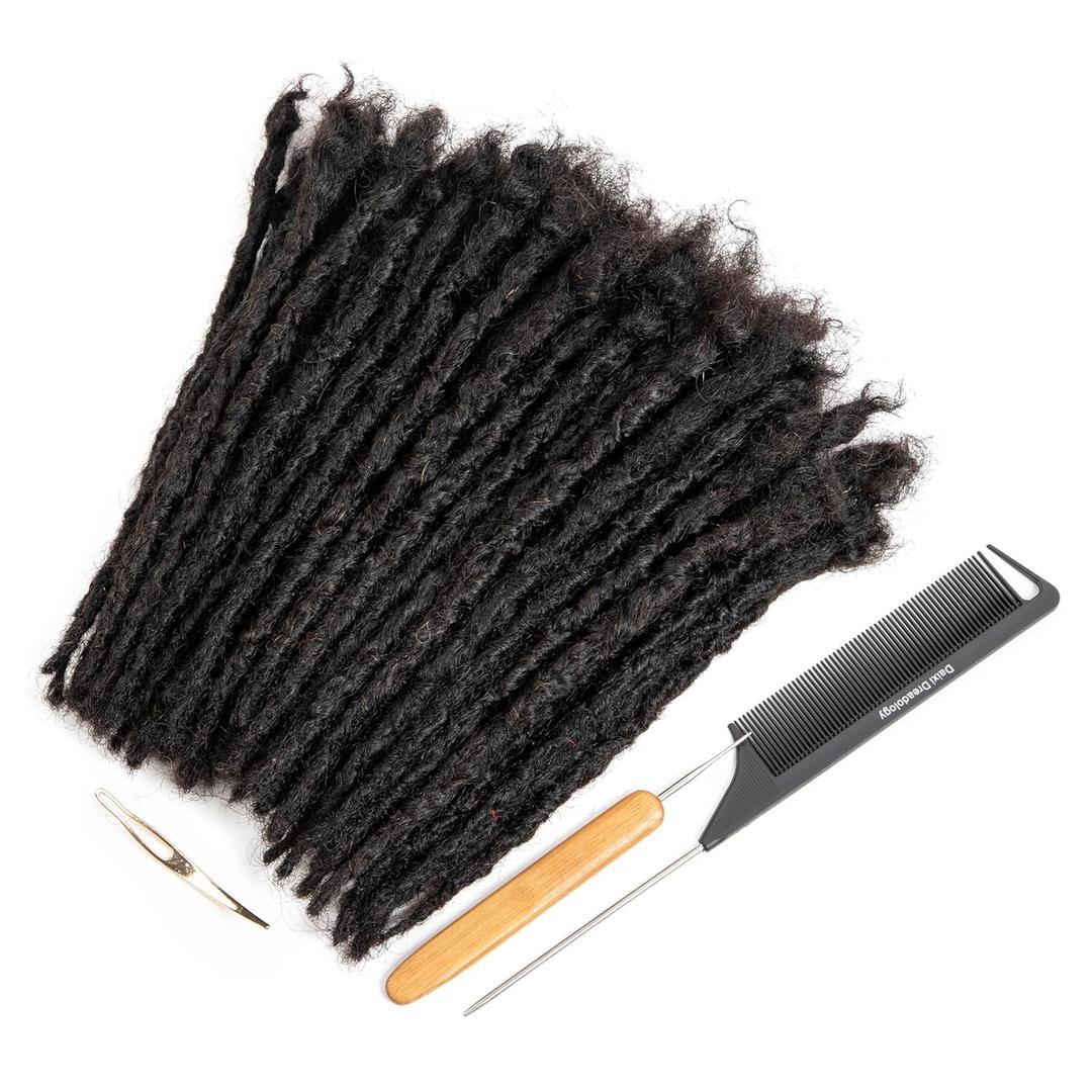 DAIXI Handmade Interlocking Locs 100% Real Human Hair Permanent Loc Extensions Textured Natural Looking Soft Dreadlocks (1B - 0.8cm, 8 Inch 30 Strands)