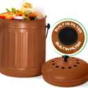 Plexon Countertop Compost Bin with Lid, Copper 1.5 Gallon Odorless Kitchen Compost Container, Steel Food Bucket Pail for Kitchen with Charcoal Filter, Bronze
