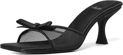 Mostrin Kitten Heels for Women Round Toe Heels With Bow Vintage Mules Sexy Slip on Stiletto Backless Sandals for Party Daily, Size 10