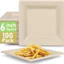 Small Paper Plates 6 inch, 100 Pack Disposable Paper Plates Square, Eco friendly Biodegradable Compostable Plates, Small Cake Dessert Plates, Natural Brown