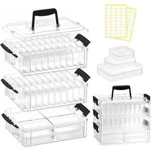 Bead Organizer Box 58 Pcs, 3-Tier Stackable Storage Box, and 3 Different Container Sizes Small Plastic Containers with Lids, Portability, Clear Organizers for Jewelry DIY Craft Storage
