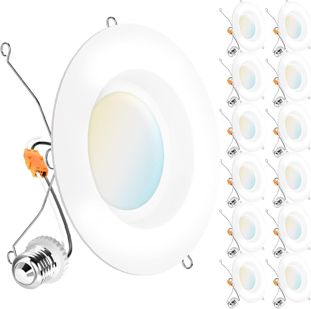 Sunco 12 Pack 6 Inch LED Can Lights, Retrofit Recessed Lighting, Smooth Trim, 965 LM, 13W (75W Equivalent), Selectable CCT 2700K/3000K/3500K/4000K/5000K, Dimmable, Damp Rated UL (5/6 inch, 5 CCT in One (2700K, 3000K, 3500K, 4000K, 5000K))