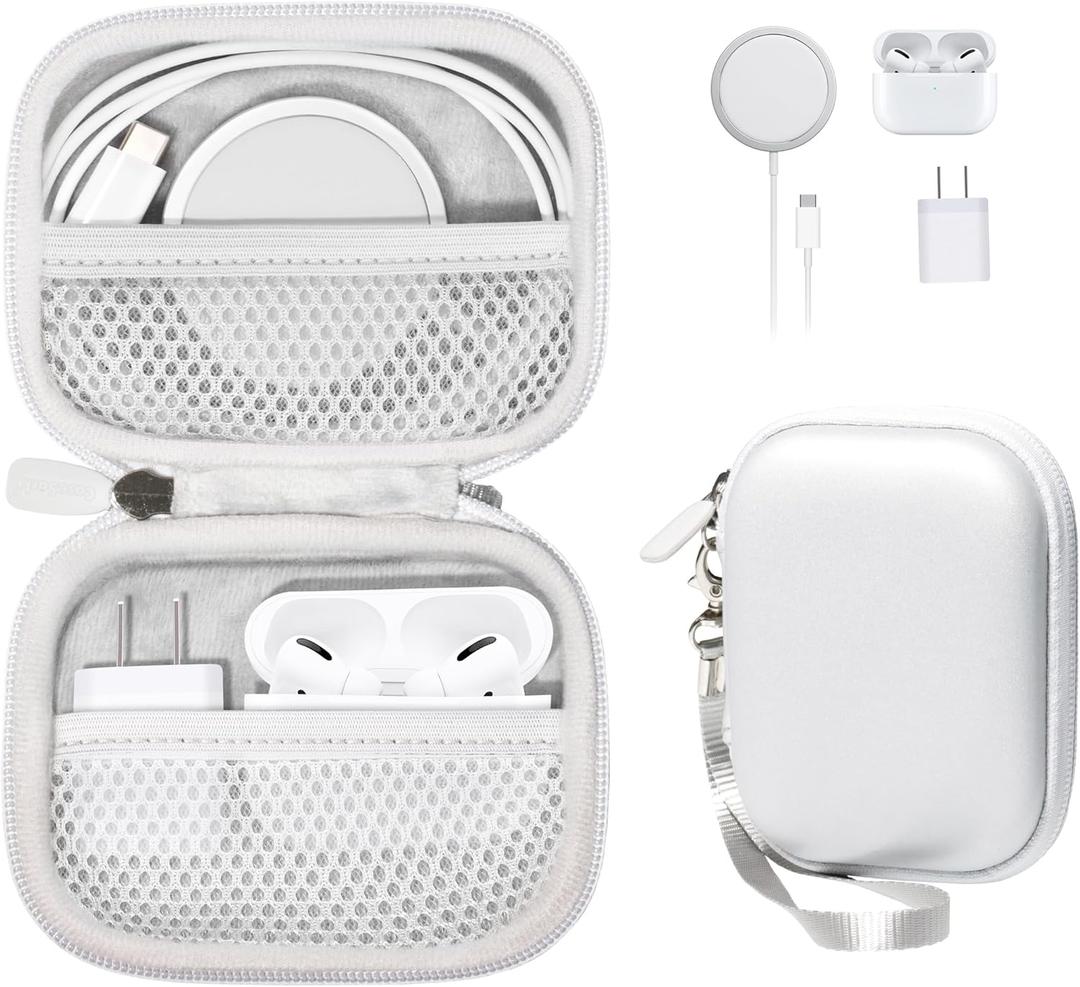 CaseSack All-in-One Case for iPhone MagSafe Charger & Battery Pack, Storage for Accessories/Power Adapter/Charge Cable/Docks, Compatible with AirPods 4/ Pro 3/2/ 1 (Silver)