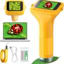 Microscope for Kids with 12 Slides, Digital Handheld Kids Microscope, Mini Portable Pocket Miniscope Science Toys Gifts for 3+ 4 5 6 7 8 9 10 11 12 Year Old Boys Girls, Orange