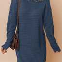 Dokotoo Womens Sweater Dresses 2025 Trendy Casual Crew Neck Long Sleeve Textured Pullover Knit Dress (Blue, XL)